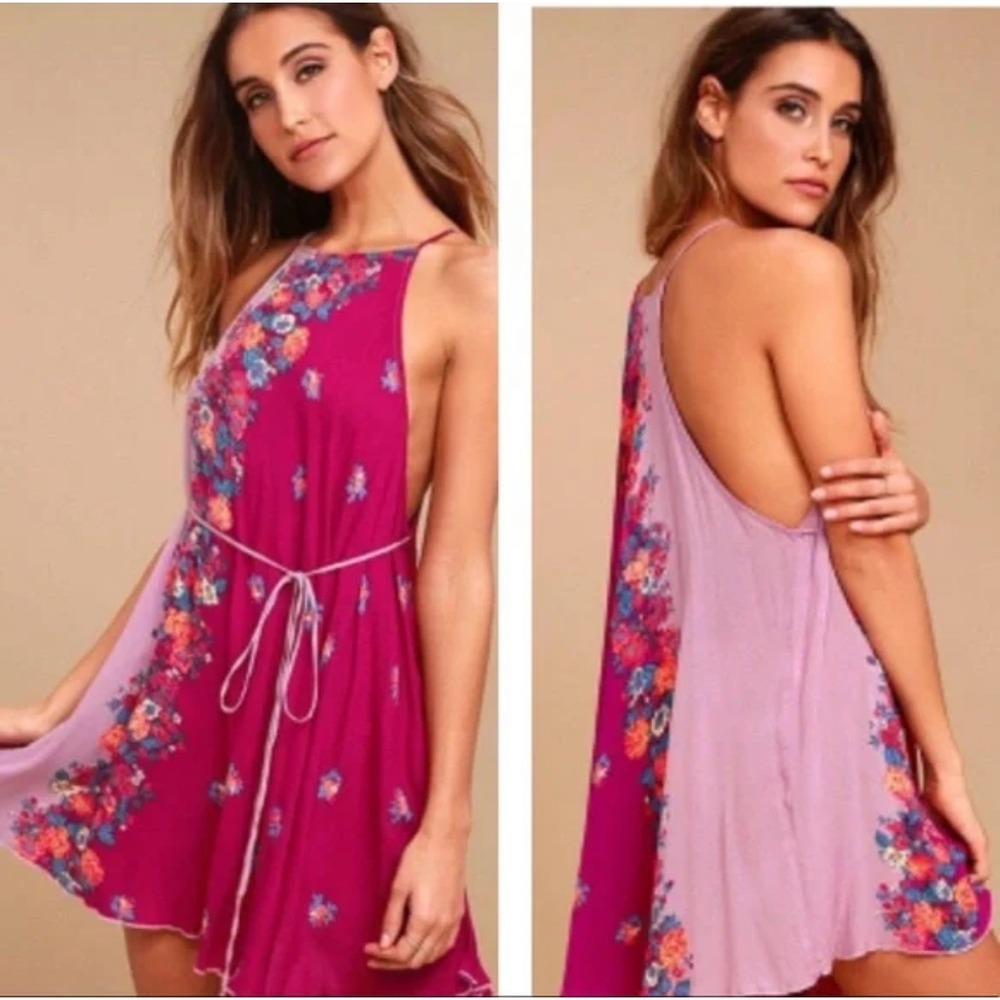 Intimately Free People Floral Print Trapeze Mini Dress S Small Pink Boho